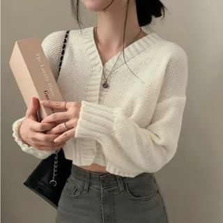 V-Neck Solid Cropped Cardigan