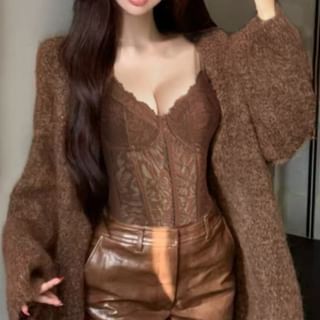 Lace Camisole Top / Plain Cardigan / Hot Pants