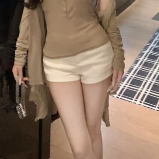 Halter Henley Top with Hot Pants and Light Jacket Set