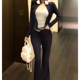 Plain Cardigan / Crop Cami Top / Mid Rise Flared Pants
