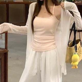 Plain Cami Top / Cardigan / High Waist Wide Leg Pants