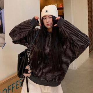 Striped Round-Collar Pullover with Extended Sleeves