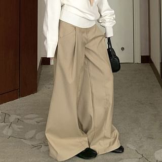Boat Neck Solid Sweater and Baggy High Waist Pants