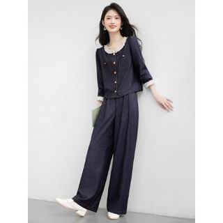 Denim Shirt and Wide Leg Jeans Two-Piece Set