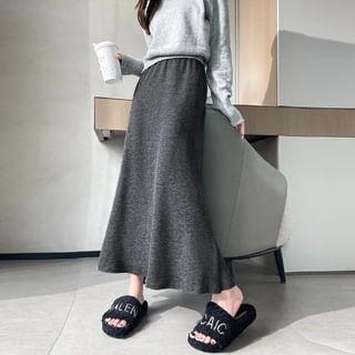 Plain Maxi Fishtail Skirt with High Waist