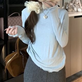 Mockneck Long Top & Dotted Ruffle Roundneck Tank Top Two-Piece