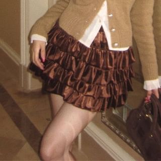 Lace Top, Collared Cardigan & Velvet Layered Mini Skirt Set