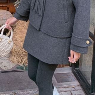Button Wool Jacket - High Waist Mini A-Line Skirt