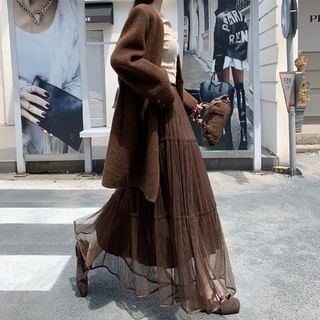 Mesh Panel Maxi A-Line Skirt - High Rise