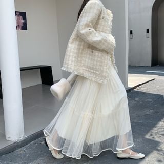 Mesh Panel Maxi A-Line Skirt - High Rise
