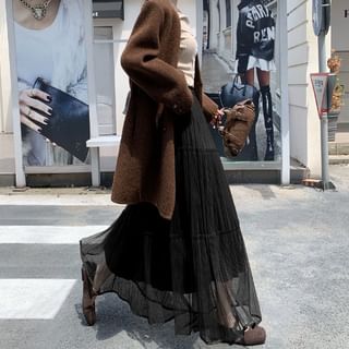 Mesh Panel Maxi A-Line Skirt - High Rise
