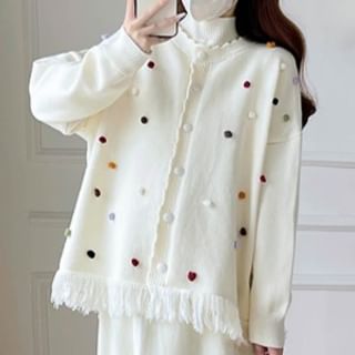 Maternity Dotted Cardigan / Long-Sleeve Plain Midi Dress
