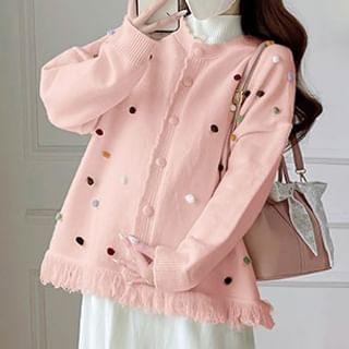 Maternity Dotted Cardigan / Long-Sleeve Plain Midi Dress
