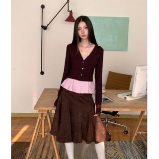 Mock Two-Piece V-Neck Cardigan / High Waist Mermaid Skirt