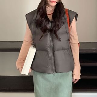 Zip Puffer Vest with Stand Collar