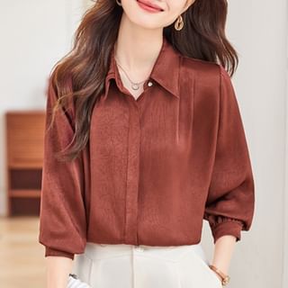Silky Collared Long-Sleeve Satin Shirt
