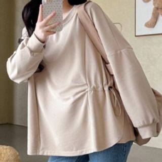 Maternity Drawstring Round-Neck Long-Sleeve Top