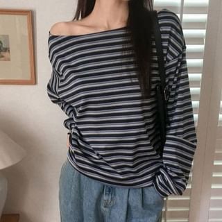 Asymmetric One Shoulder Striped Top