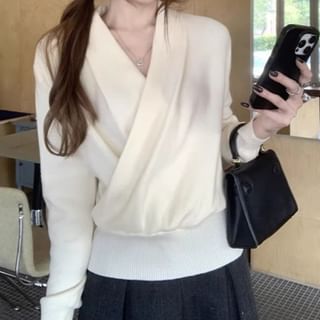 Wrap Style V-Neck Knit Sweater