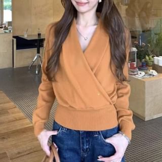 Wrap Style V-Neck Knit Sweater