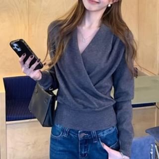 Wrap Style V-Neck Knit Sweater