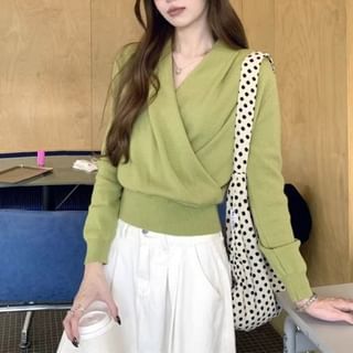 Wrap Style V-Neck Knit Sweater