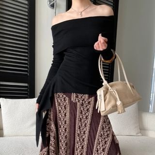 Off-Shoulder Knit Top - Long Sleeve Cozy Style