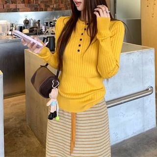 Black Knit Top with Striped Maxi Skirt - Altfashion Shop