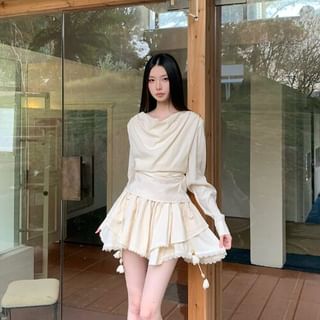 Black Mini A-Line Skirt & Long-Sleeve Top - Altfashion Shop