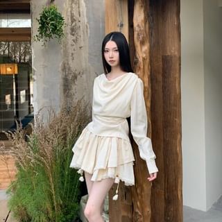 Black Mini A-Line Skirt & Long-Sleeve Top - Altfashion Shop