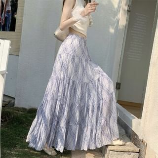 Black Plaid A-Line Maxi Skirt with Tiered Ruffles