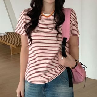 Striped T-Shirt with Short Sleeves and Crew Neck