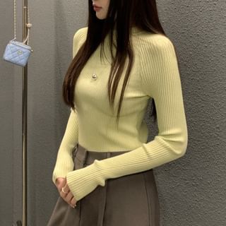 Knit Top with Back Buttons, Crew Neck, and Long Sleeves