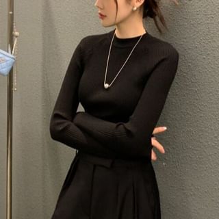 Knit Top with Back Buttons, Crew Neck, and Long Sleeves