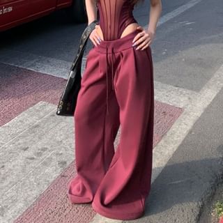 Mesh Panel V-Neck Bodysuit & Baggy Drawstring Pants