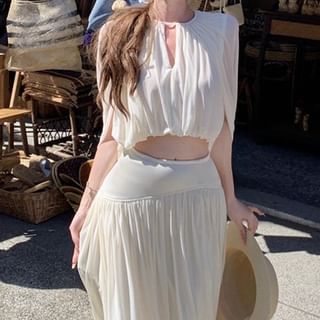 Ruched Cropped Blouse & Maxi A-Line Skirt Set
