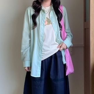 Collared Long-Sleeve Plain Shirt