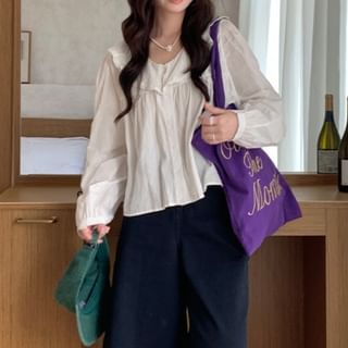 Ruffle V-Neck Long-Sleeve Blouse
