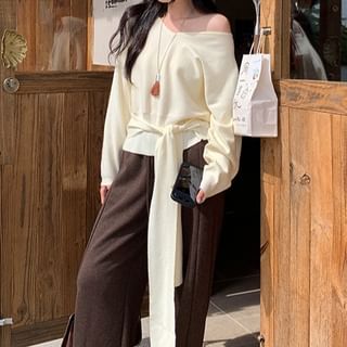 Tie-Waist V-Neck Sweater