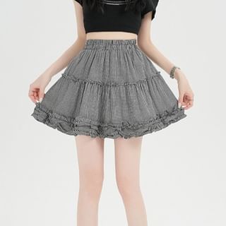 High Waist Plaid Frill Panel Mini A-Line Skirt