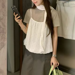 Crew Tee, Dotted Camisole & Scarf Set