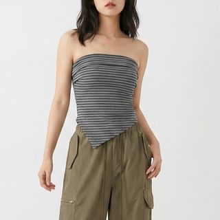 Asymmetrical Padded Ruched Crop Tube Top