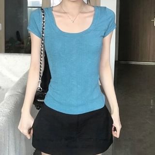 Casual Crew Neck Knit Top with Cap Sleeves