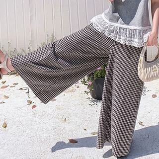 Maternity Crew Neck Lace Panel Tee & High Waist Checked Culottes