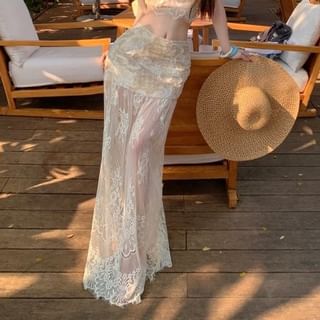 Halter Lace Top & Lace A-Line Maxi Skirt Set