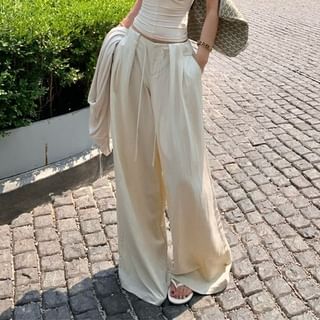 Ruched Halter Crop Top & Wide Leg Pants & Cardigan Set