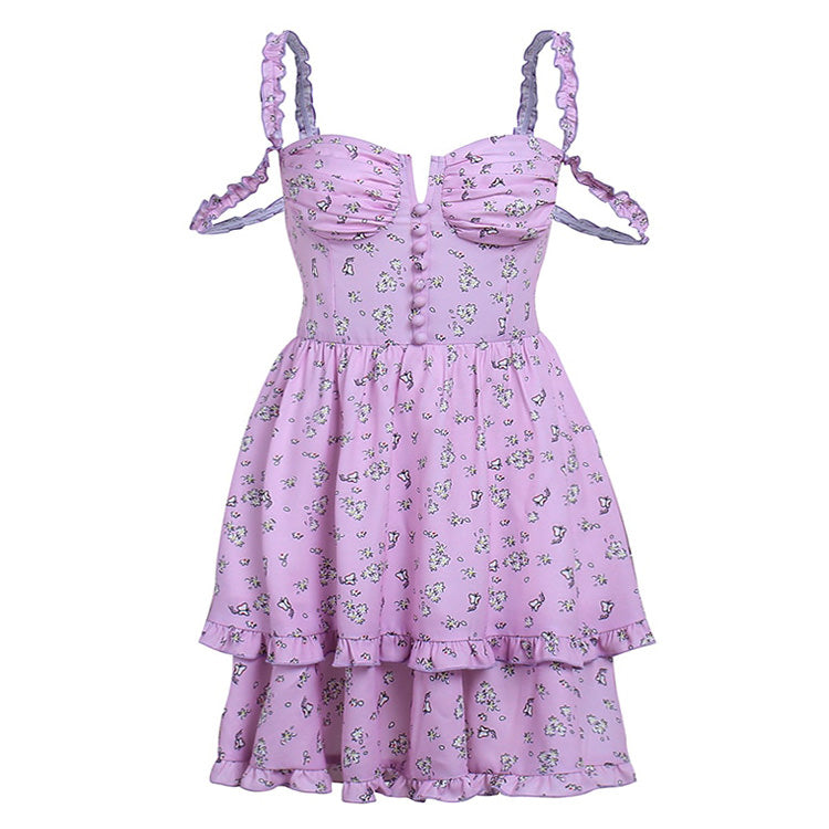 Lila Minikleid mit Gänseblümchenmuster