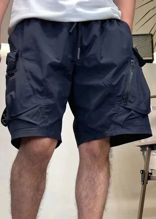 Loose Army Green Zip Up Pockets Elastic Waist Cotton Mens Shorts Summer