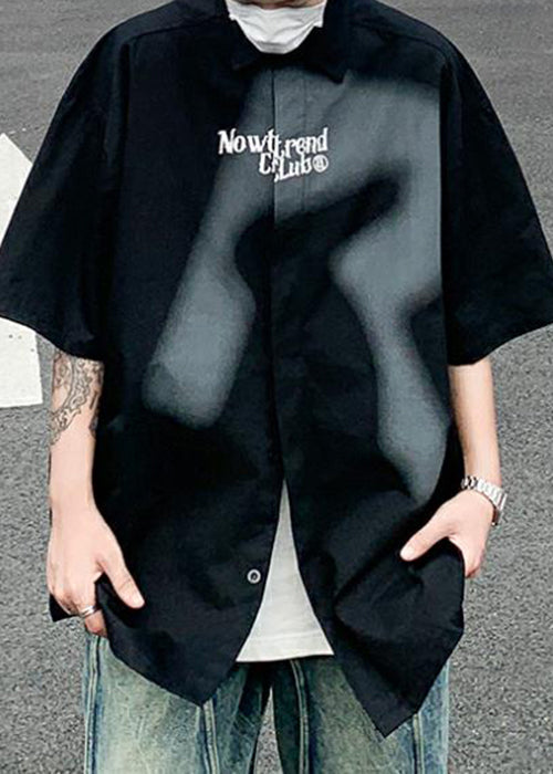 Loose Beige Gradient Color Letter Cotton Men Shirts Spring