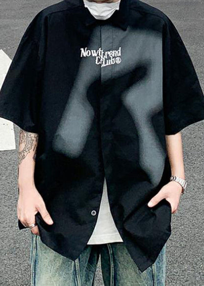 Loose Beige Gradient Color Letter Cotton Men Shirts Spring